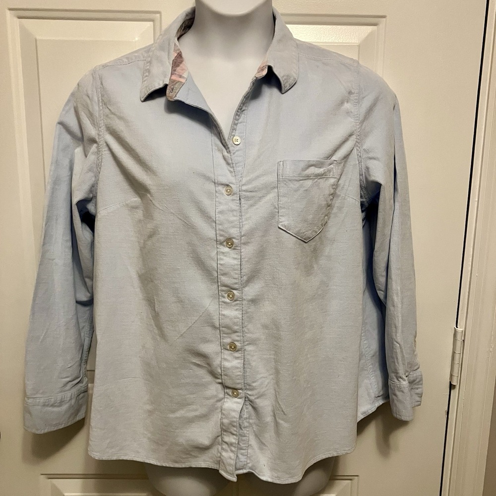 Tommy Bahama Women's Size XL Island Button Up Corduroy Shirt Pale Blue Top